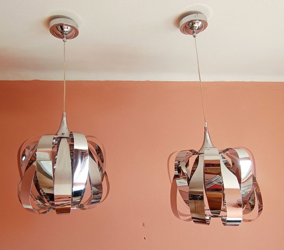 2x Pendelleuchten aus verchromtem Metall im Space-Age-Stil (photo 6 of 10)