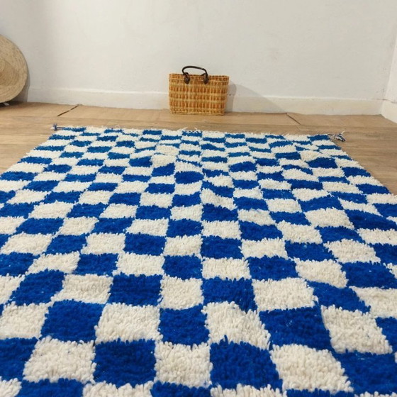 Image 1 of Berberteppich Blau kariert – Naturwolle, handgewebt (240×145 cm)