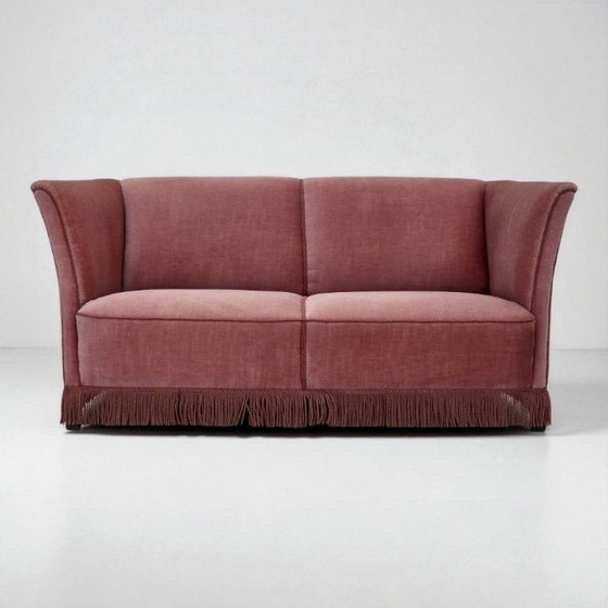 Image 1 of Divano danese a 2 posti, anni '70, in velluto rosa salmone originale.