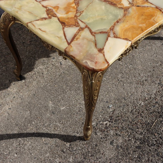 Image 1 of  French Vintage Onyx Marble and Brass Coffee Table -Marble Cocktail Table-Lounge Table-Baroque Style-60s