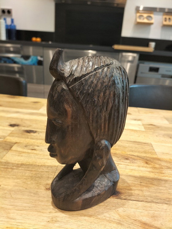 Image 1 of Ebbenhouten sculptuur van een Afrikaans hoofd