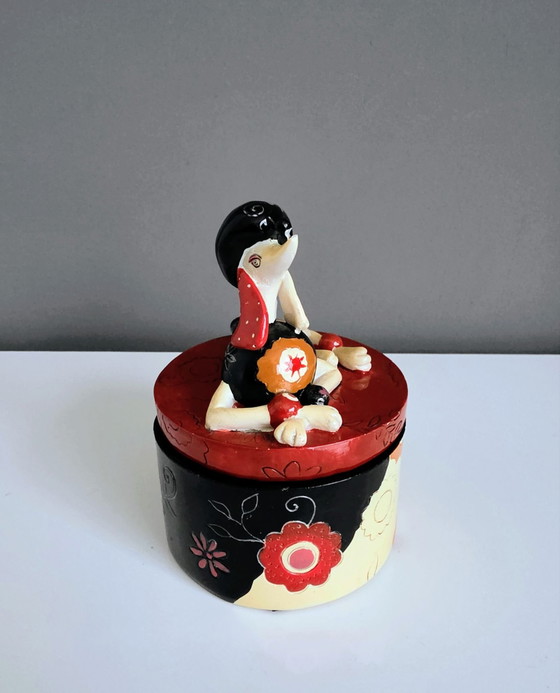 Ceramic dog on jewelry/trinket box, 80s, Decorative Objects, Black (photo 13 of 13)