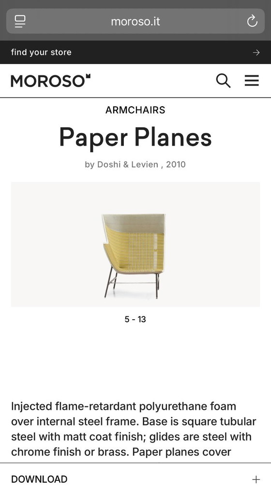 Image 1 of Poltrona di design Moroso Italia Paper Planes, poltrona lounge con schienale alto Doshi Levien.