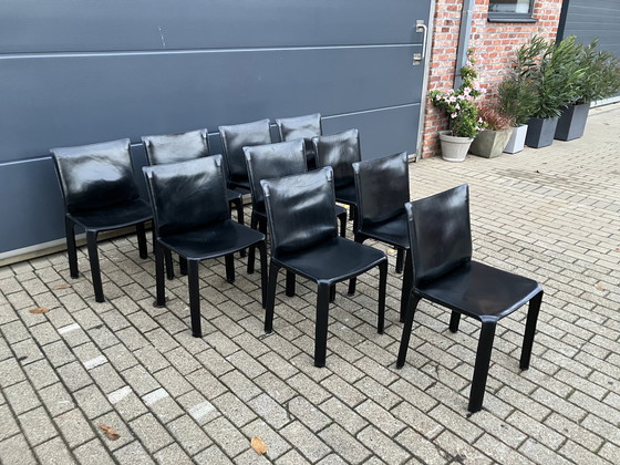 Image 1 of 10x Chaise de cabine Cassina Mario Bellini Harnais en cuir noir