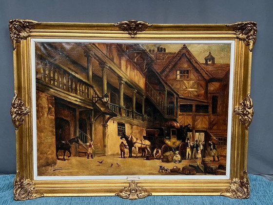 J. Verulpens "De herberg". Schilderij op groot formaat. – Schilderijen & Tekeningen, Canvas (photo 9 of 9)