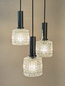 Vintage Cascade lamp, drie hangers, 1970 space age chroomglas