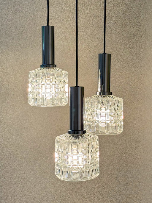 Vintage Cascade Lamp, Three Pendants, 1970s Space Age Chrome Glass