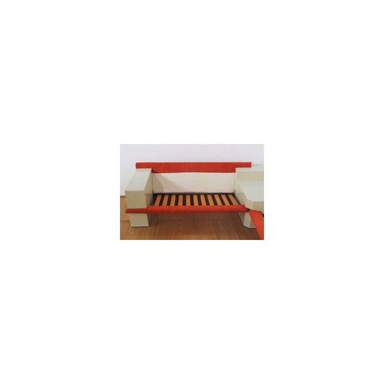 Image 1 of Vintage white lacquered modular living room set with orange fabric