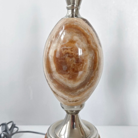 Image 1 of PAIR OF VINTAGE 1970S EGG LAMPS IN MARBLE & CHROME STEEL DLG MAISON BARBIER