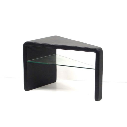 Table d'appoint vintage en cuir noir