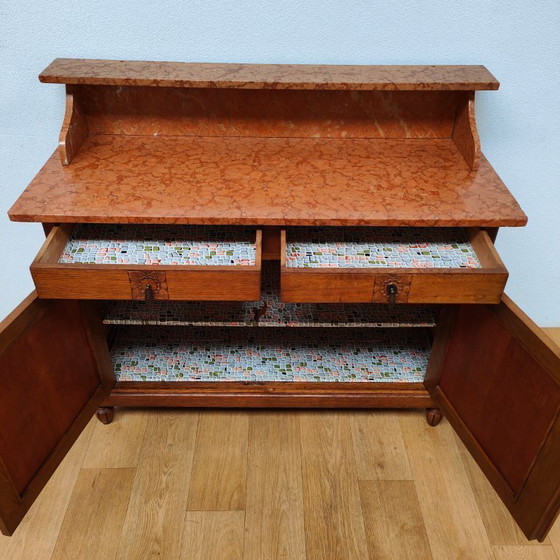 Image 1 of Cassettiera antica vintage, mobile da bagno con piano in marmo