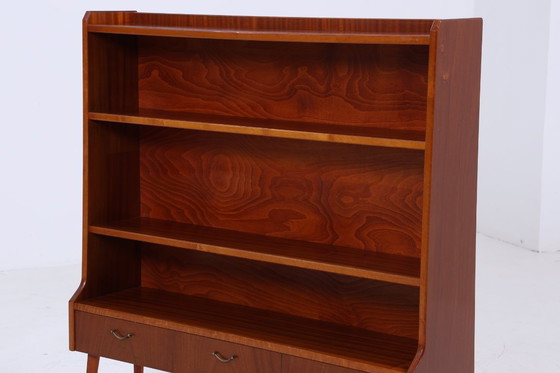 Image 1 of Scaffale vintage anni '60 | Mid Century piccola libreria a cassetti segretario retro in legno di stoccaggio #04-14