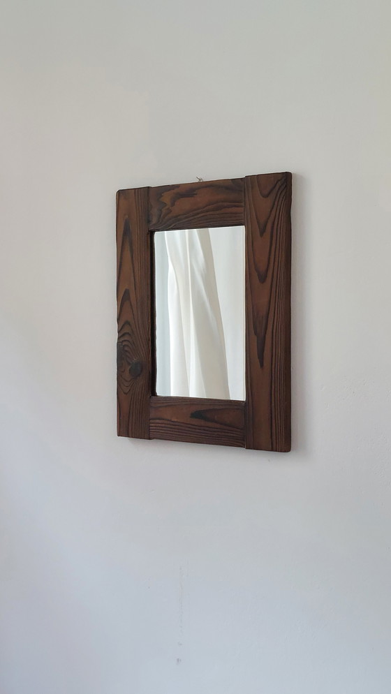 Image 1 of Vintage minimalistische wandspiegel van gebeitst hout