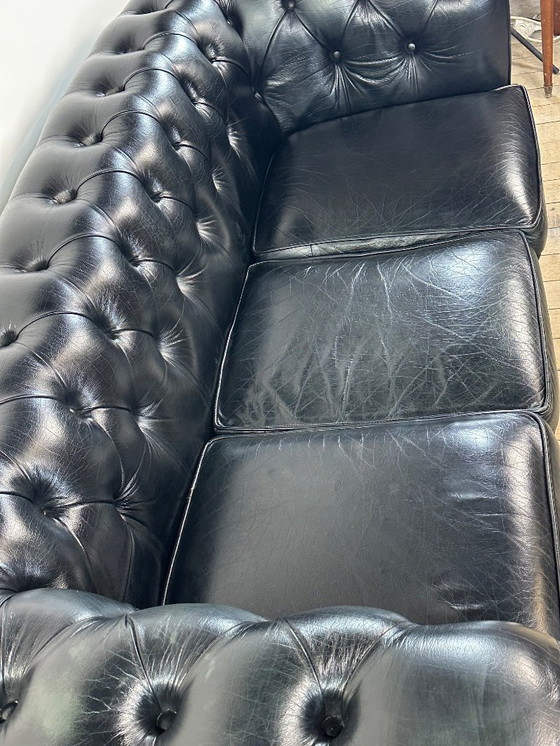 Image 1 of Divano Chesterfield vintage anni '80 in pelle nera