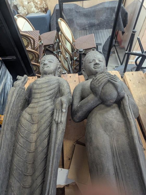 150 Cm Hoog 5 X Boeddha Beelden Van Gietsteen – Beeldhouwkunst, Stone (photo 6 of 8)