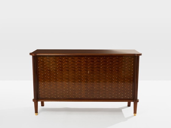 Jules Leleu two doors cabinet rosewood marquetry 1940, Sideboard, Brass, Brown, Vintage (photo 3 of 13)