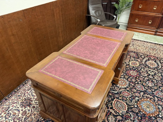 Classic English Desk Partnerdesk Red Leather – Wood (photo 16 of 19)