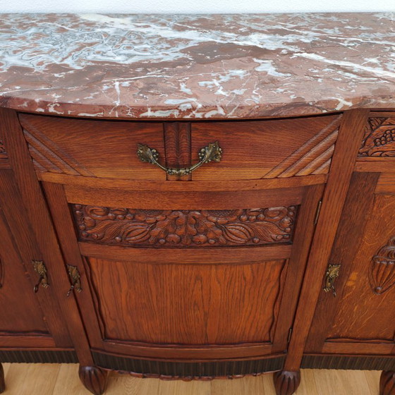 Image 1 of Klassieke, landelijke vintage commode dressoir met marmer blad