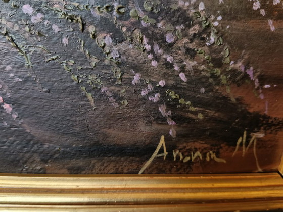 Image 1 of Floral painting by Anna M. Gerardi, oil on cardboard, mid-1900s