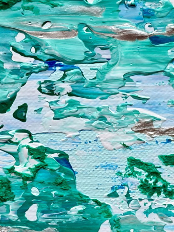 Image 1 of Dipinto astratto VOLT smeraldo – opera d'arte moderna originale 18 × 24 cm