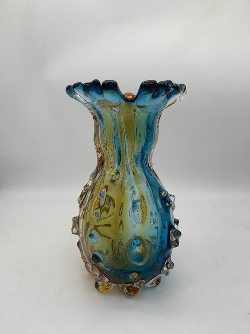 Murano-Vase, Seguso 1980 A. del Borgo zugeschrieben, hergestellt in Italien, Rostrato