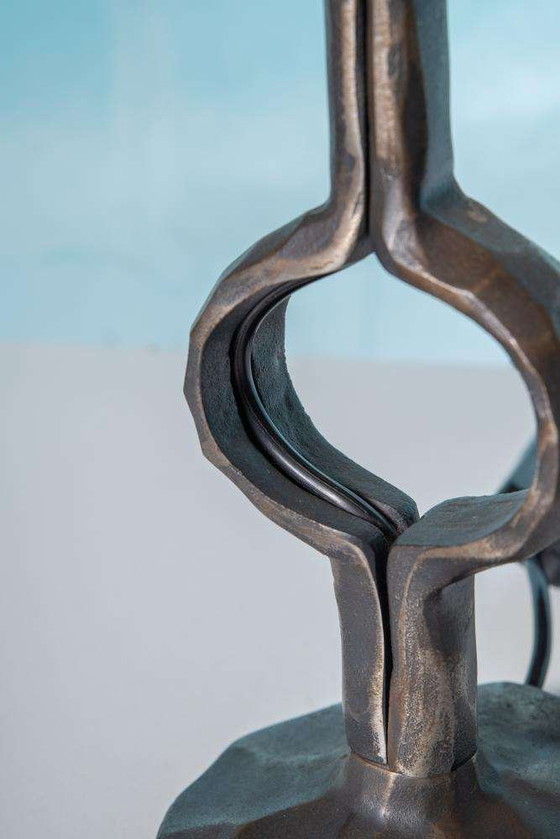 Image 1 of Brutalist table lamp 70s vintage bronze table lamp