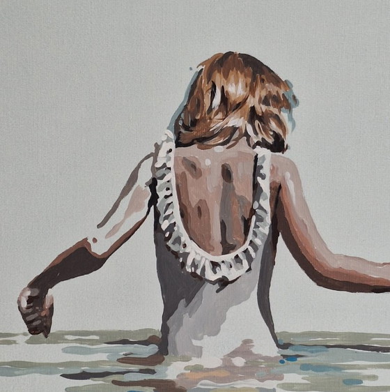 A Girl on the Beach, Painting, Acrylics on Canvas, Contemporary Artist – Paintings & Drawings, Wood (photo 4 of 5)