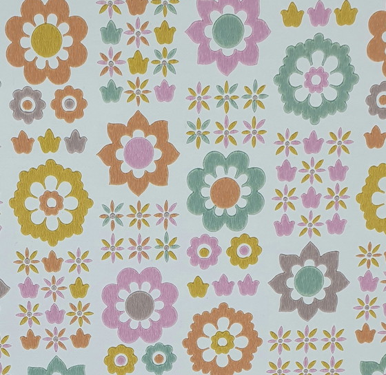 Image 1 of 7761 Vintage Pastel Retro 70s Floral Wallpaper