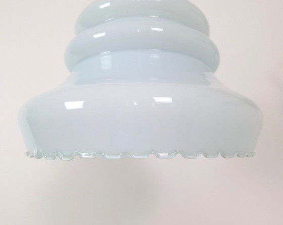 Image 1 of Lampada a sospensione vintage in vetro opalino azzurro