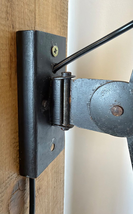 Applique industriale nera a forbice, anni '50, Metallo, Ferro, Nero, Vintage (foto 12 di 15)