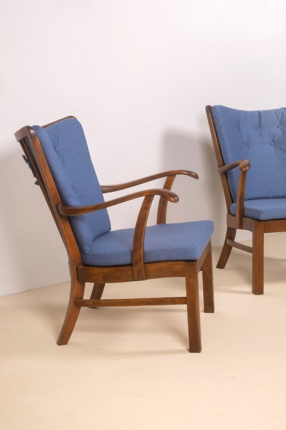 Image 1 of Loungestoelen uit de jaren 40 van Tyge Hvass, model 1628 voor Fritz Hansen, Denemarken