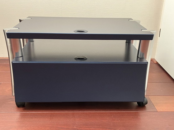 Image 1 of Leolux Designer TV Stand / Audio Cabinet – Blue with Polished Aluminium Frame