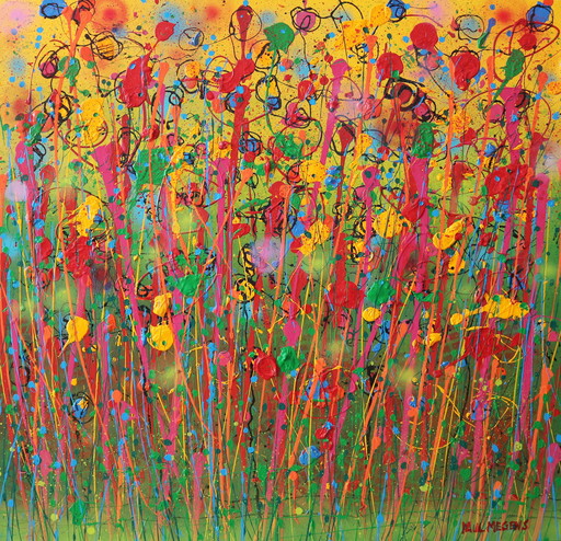 Peinture ancienne "fleurs abstraites 1