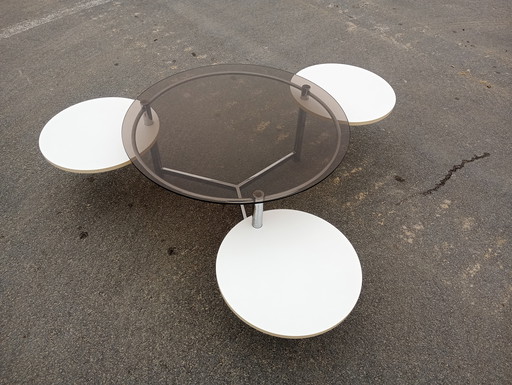 Space age coffee table modular chrome, smoked glass