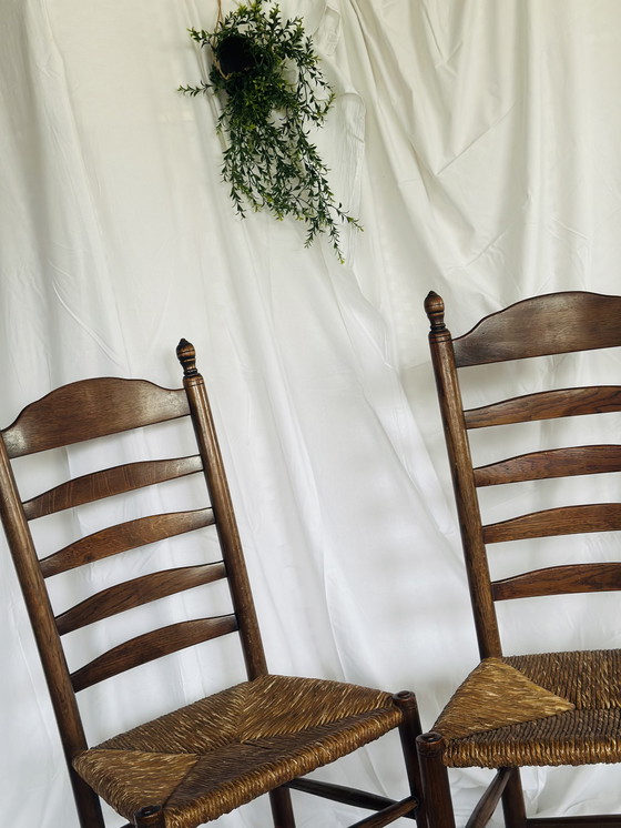 Image 1 of 2 wicker dining chairs wood vintage Japandi Wabi Sabi