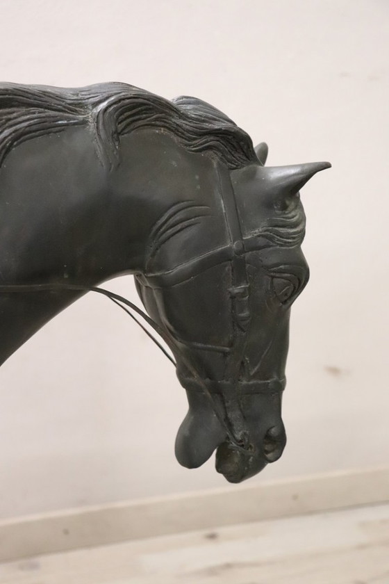Image 1 of Bronzeskulptur, signiert, Pferd mit Jockey, Höhe 103 cm
