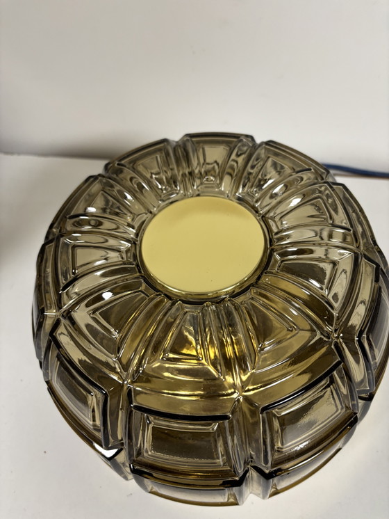 Image 1 of Ceiling and wall lamp made of brass and amber glass, Glashutte Limburg, Germany, 1960s
