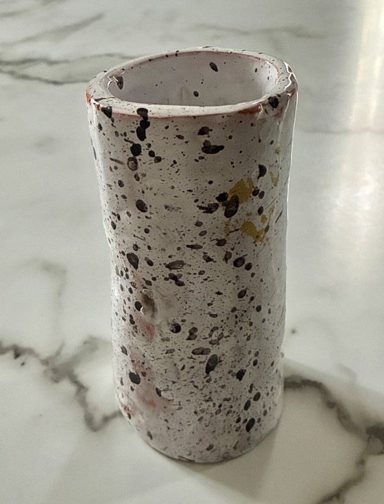 Image 1 of Speckled glazed terracotta cylindrical vase