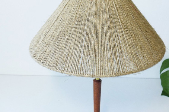 Image 1 of Scandinavian vintage table lamp, Danish design lamp, teak and sisal, 60s/70s retro