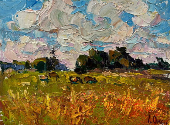 Original Oil Painting Summer Nature Landscape Daytime Field – Paintings & Drawings, Canvas (photo 3 of 8)