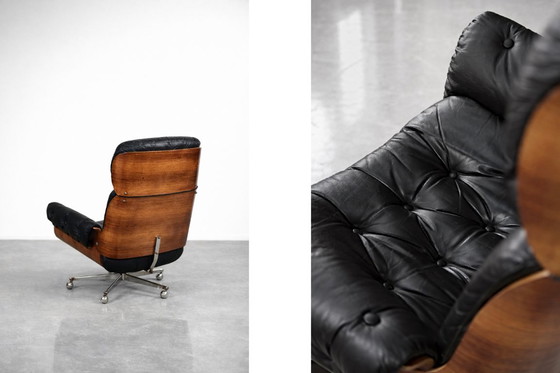 Image 1 of Vintage Mid-Century Modern Swiss Leather&Bentwood Lounge Chair by Martin Stoll for Giroflex, 1960s