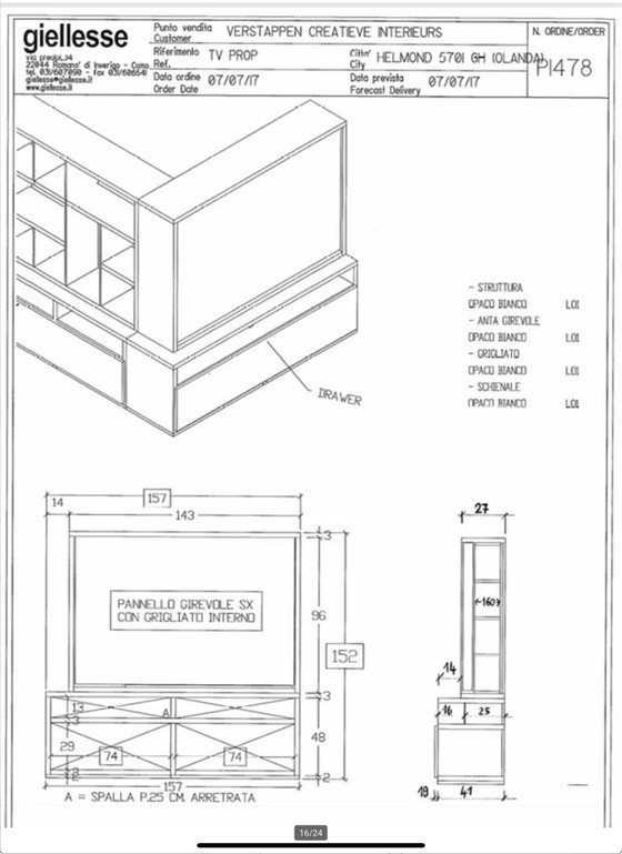 Image 1 of Mobile TV ad angolo / credenze, design italiano, marca: giellesse