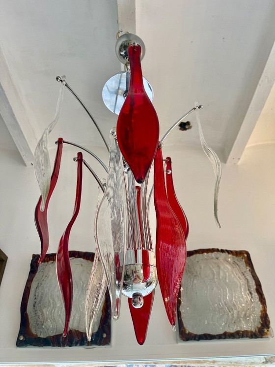 Image 1 of Kronleuchter Muranoglas zweifarbig Chrom , Italien 1990