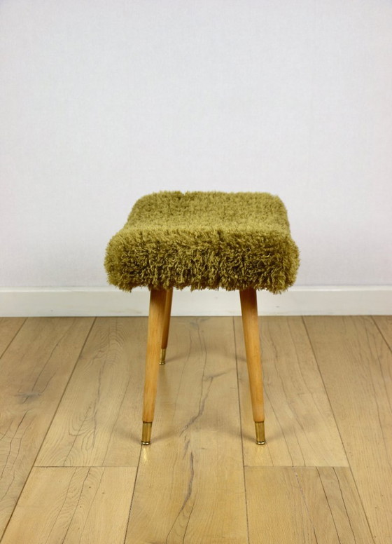 Image 1 of Vintage Stool High Seat khaki / olive - golded beech legs from 70ts