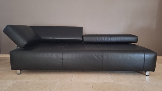 Image 1 of 2 black leather designer sofas by FSM (De Sede) model Velas