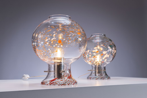 Set Orrefors Table Lamps In Full Hand-Blown Glass.