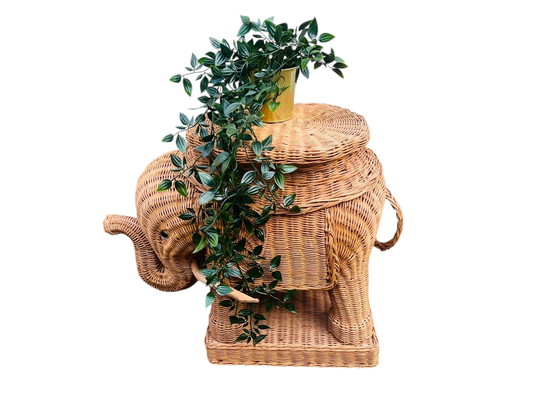 Image 1 of Vintage rieten grote olifant jaren 60 plantentafeltje / bijzettafeltje 