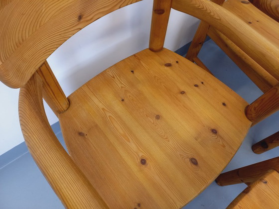 Image 1 of Set van 6 vintage Scandinavische Rainer Daumiller fauteuils van grenenhout uit de jaren 70.