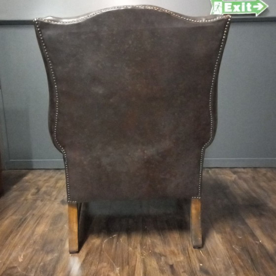 Ooorfauteuil of Wingchair Vintage George III Stijl – Wood, Leather (photo 4 of 14)