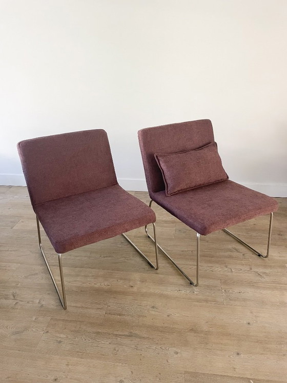 Set | 2 Stuks | Vintage Fauteuils | Herstoffeerd Paars – Cozi Caza, Polyester, Metal (photo 3 of 14)